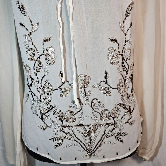 The Limited 100% Silk Gorgeous Cream Blouse Top w Lots of Bling sz S - Picture 8 of 8